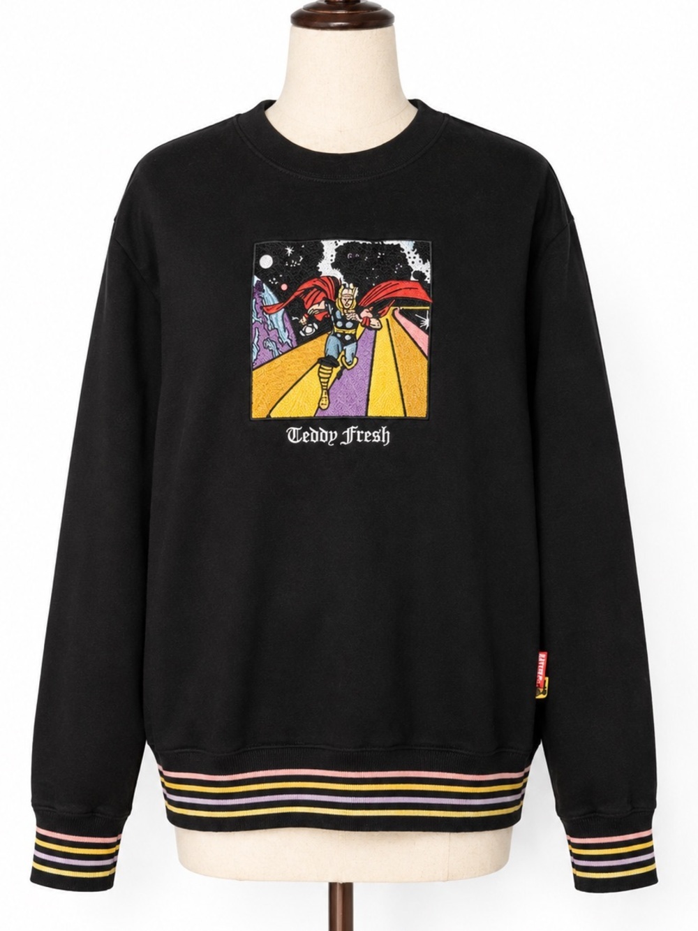 Teddy Fresh x Marvel Thor Black Crewneck Sweatshirt with Colorful Graphic-S